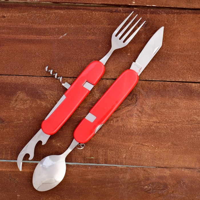 Набор туриста 5 в 1 рукоять красный пластик